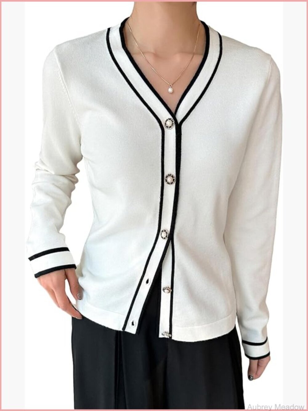 Elegant Knit Cardigan Sweater Button Down V-Neck Long Sleeve Business Casual